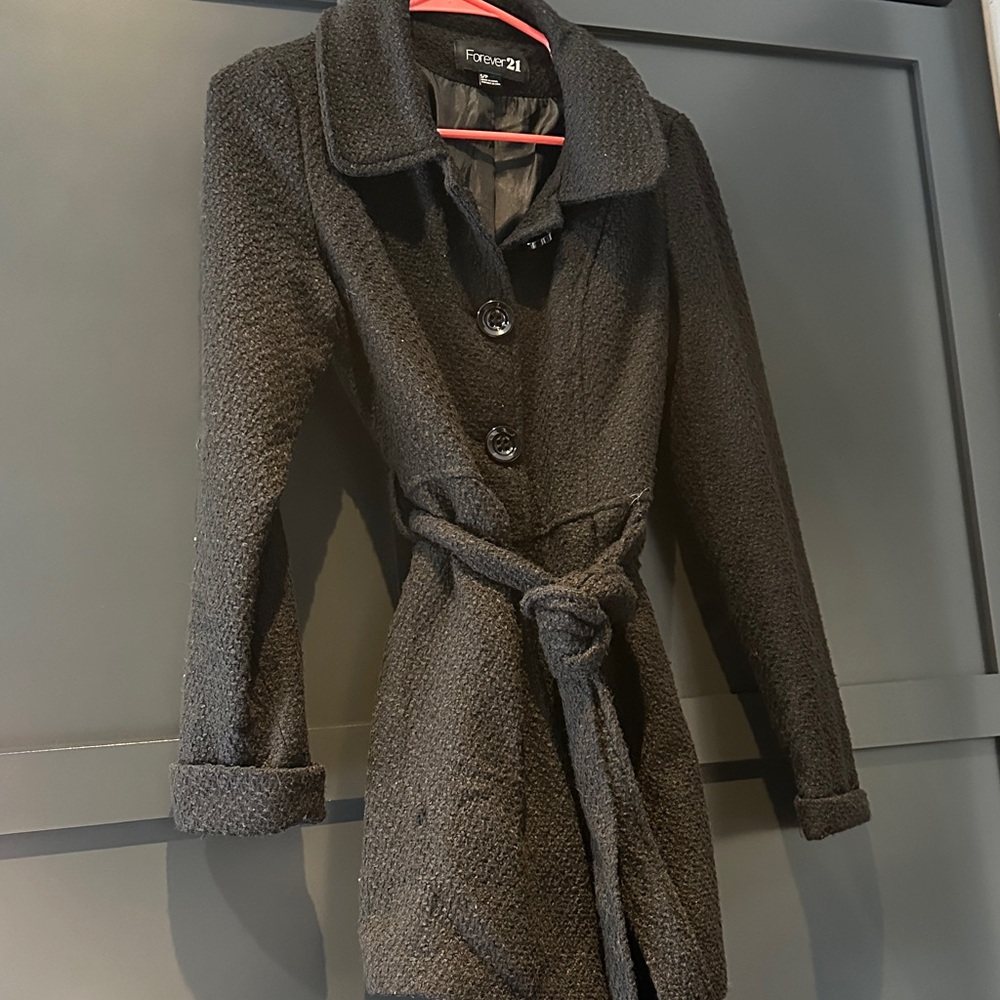 Forever 21 Textured Black Trench Coat